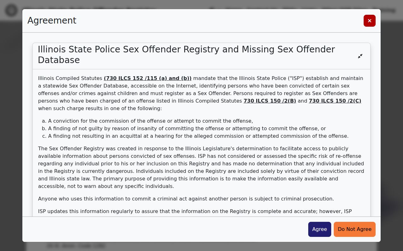Montgomery County sex offender search ISP disclaimer