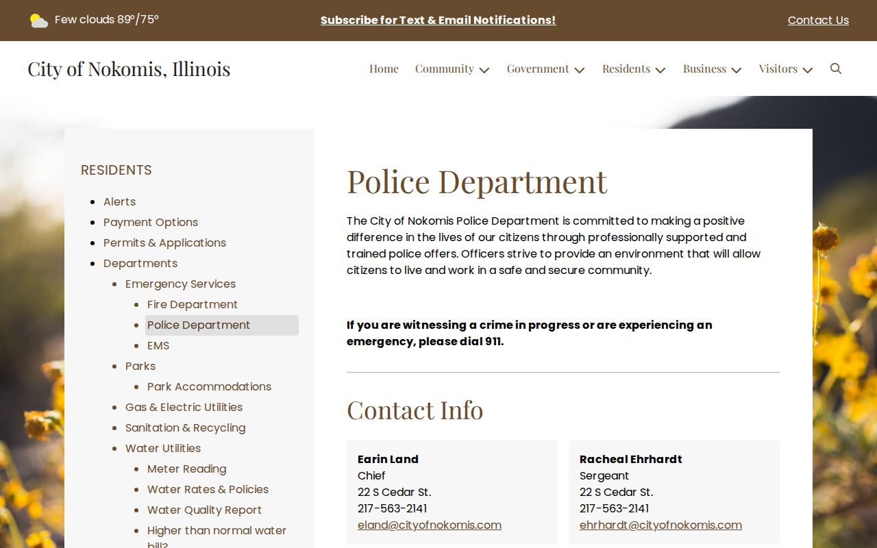 Nokomis Police Department criminal records contact page